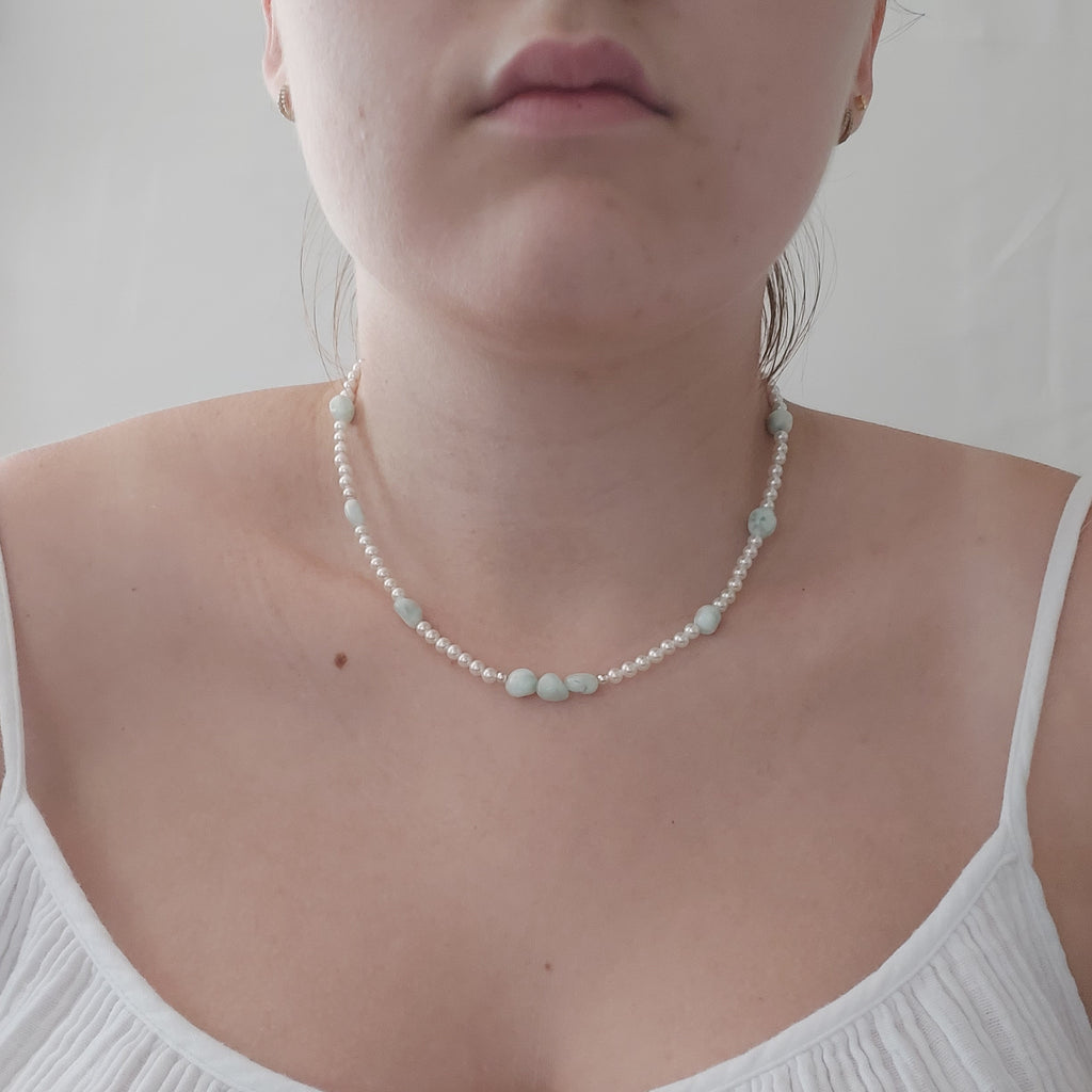 Larimar & Shell Pearl Necklace