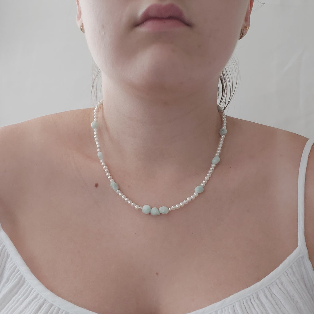 Larimar & Shell Pearl Necklace