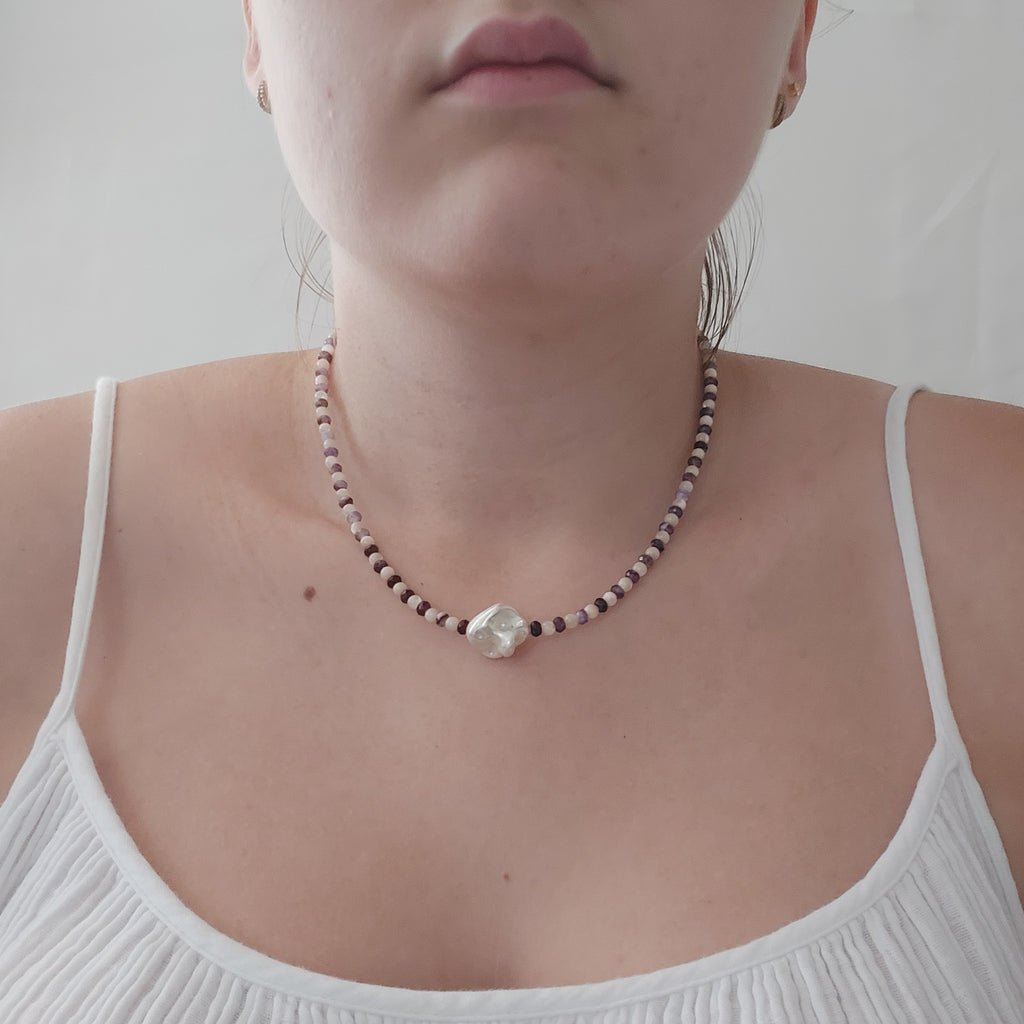 Malaysian Jade, Mother of Pearl & Keshi Pearl Necklace