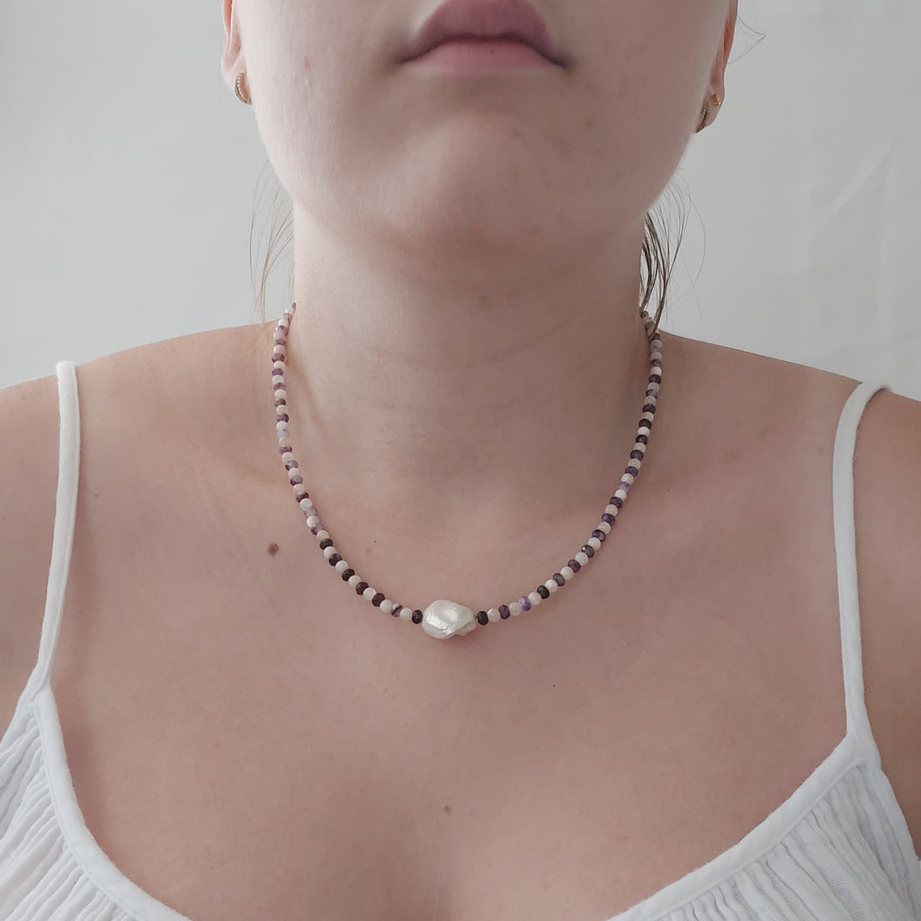 Malaysian Jade, Mother of Pearl & Keshi Pearl Necklace