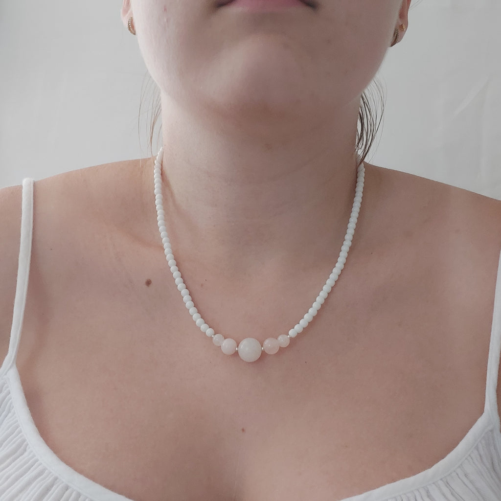 Rose Quartz & White Ceramic Chip Necklace