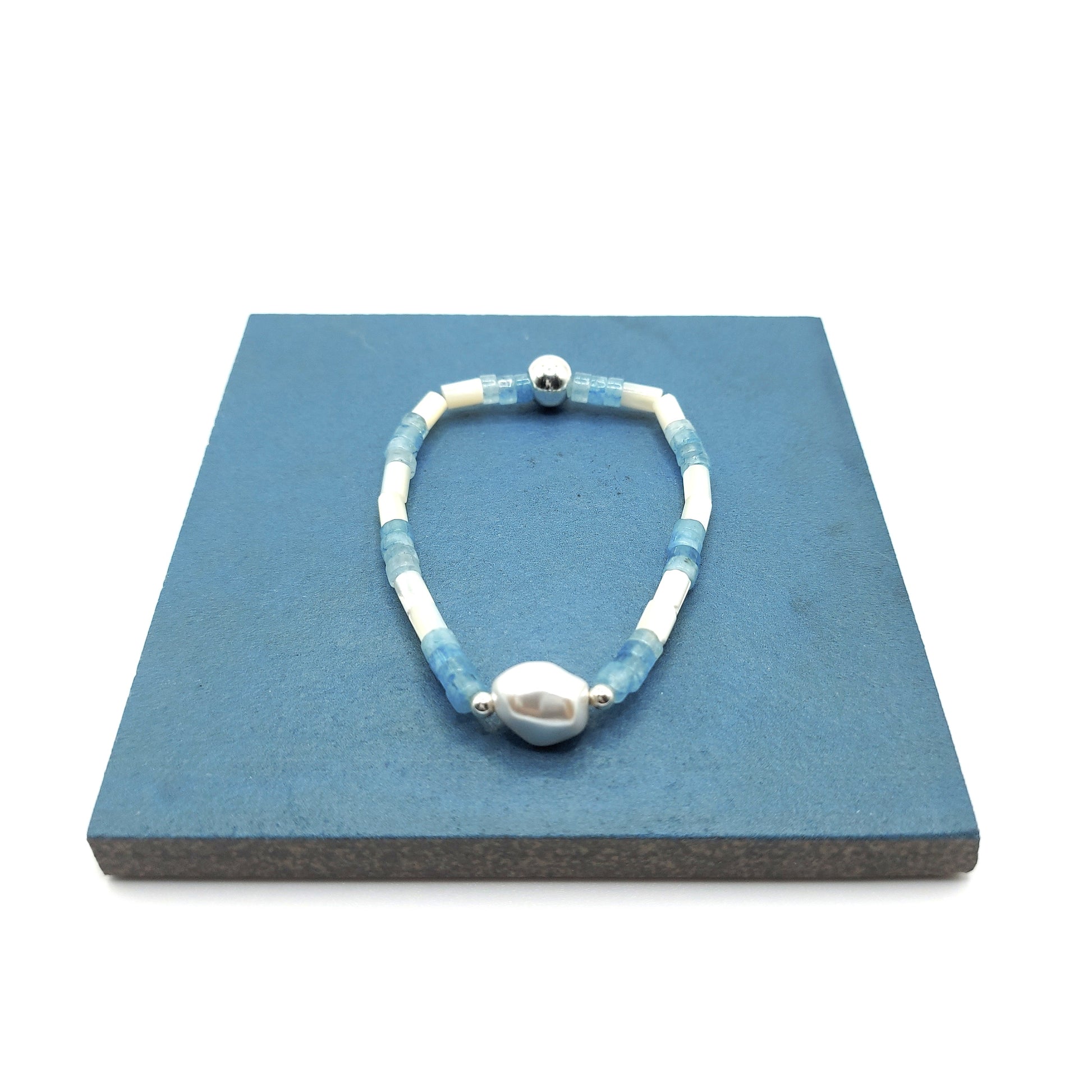 Aquamarine, Mother of Pearl & Keshi Pearl Bracelet