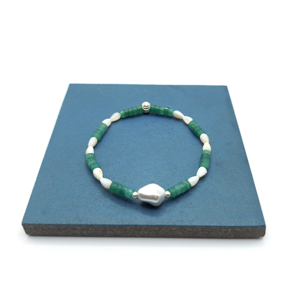 Green Aventurine, Mother of Pearl & Keshi Pearl Bracelet