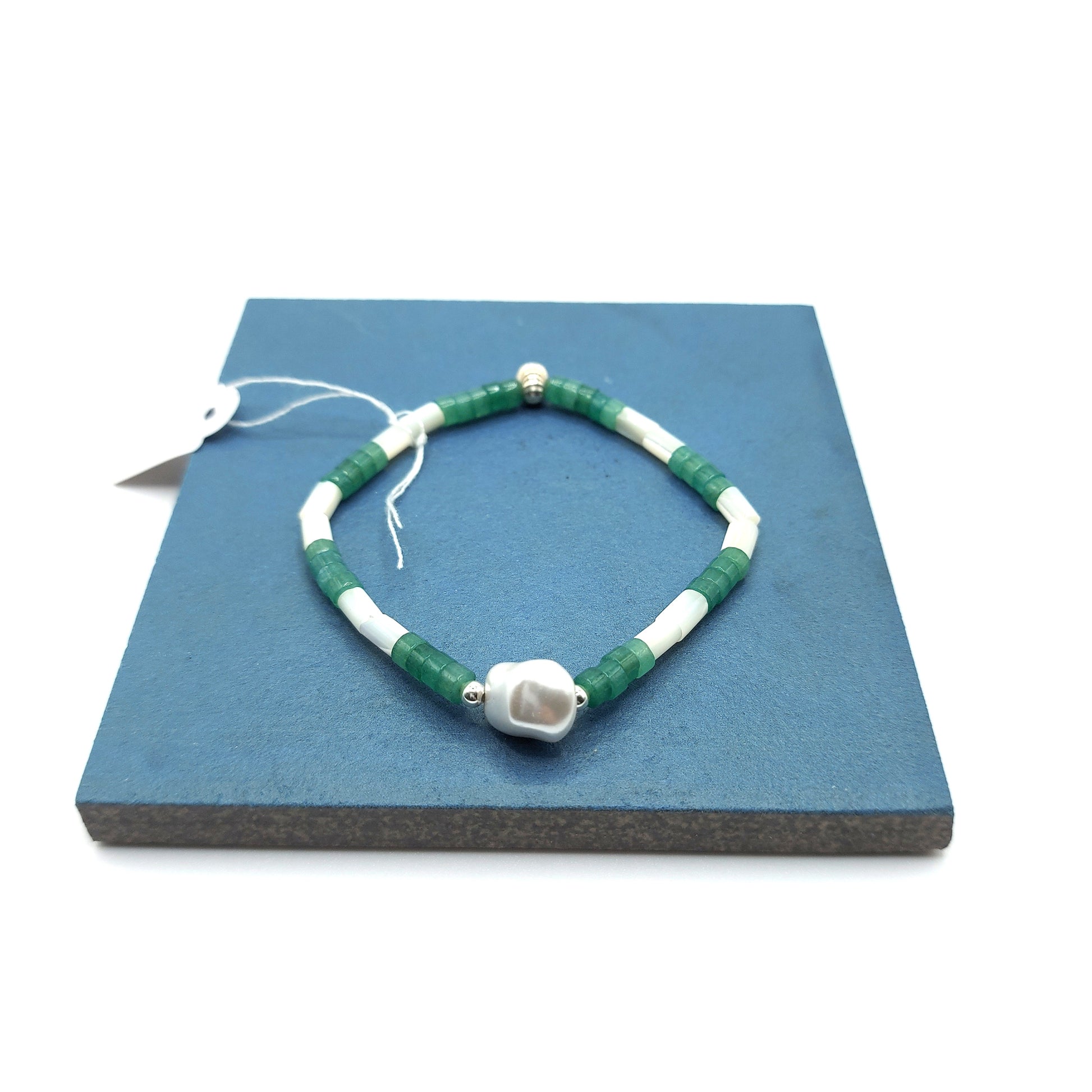 Green Aventurine, Mother of Pearl & Keshi Pearl Bracelet