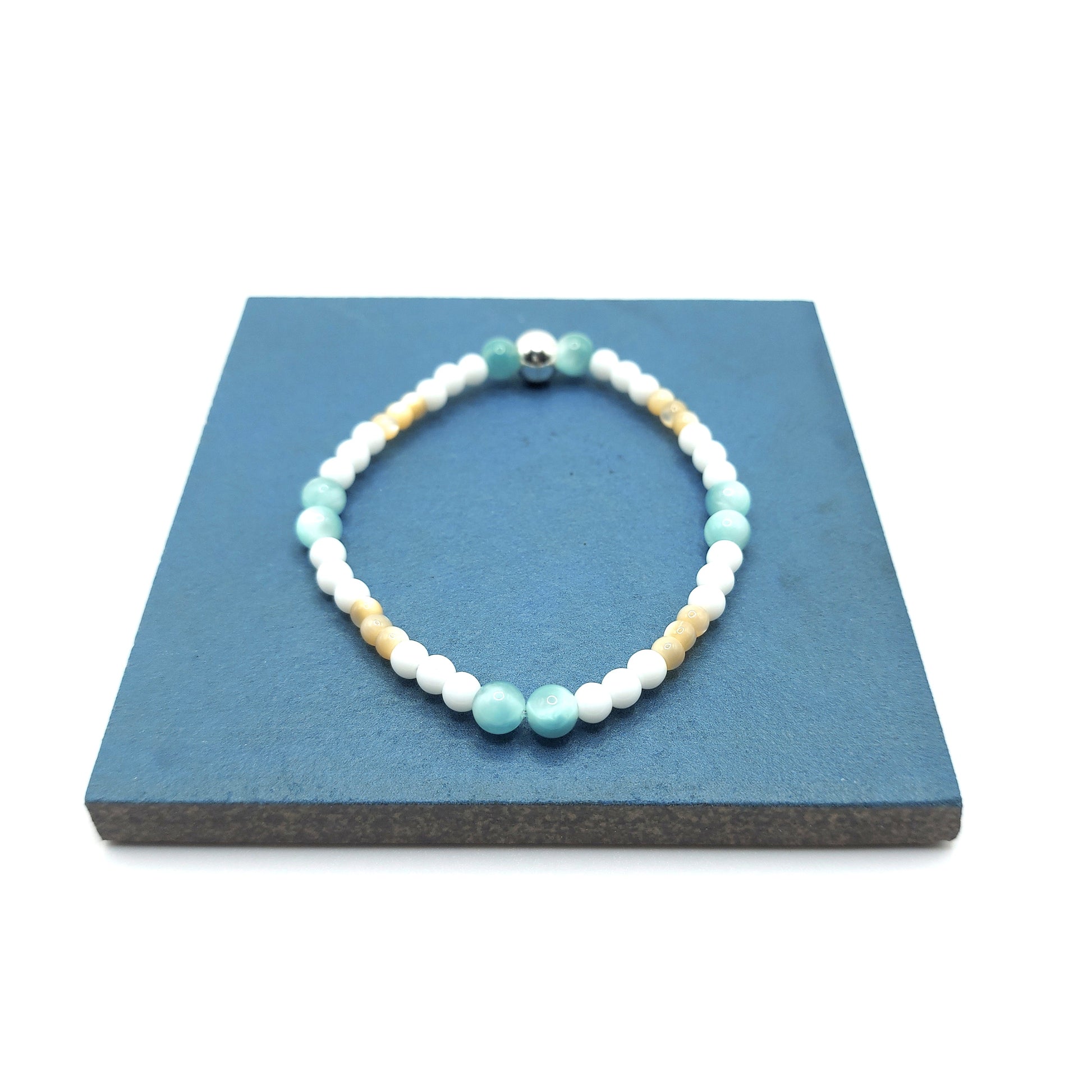 Larimar, Mother of Pearl & White Ceramic Bracelet