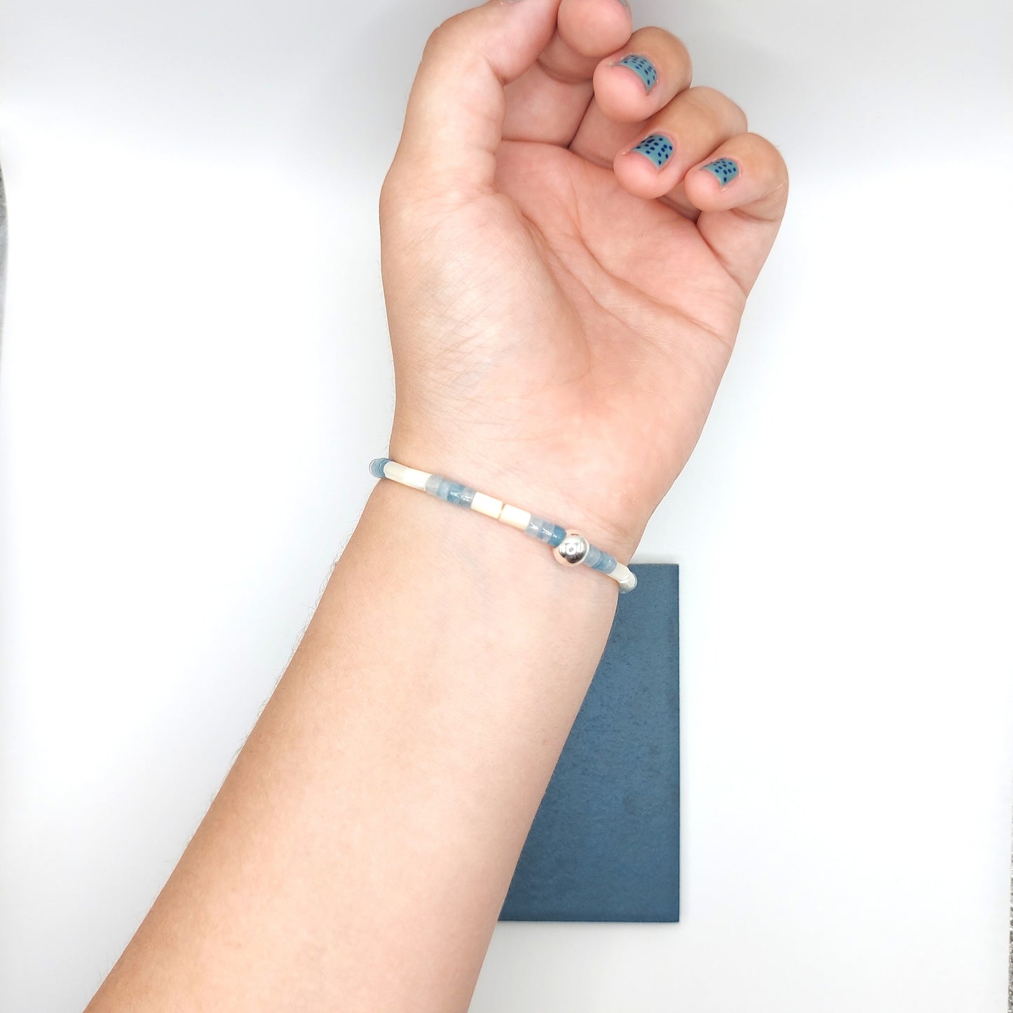 Aquamarine, Mother of Pearl & Keshi Pearl Bracelet