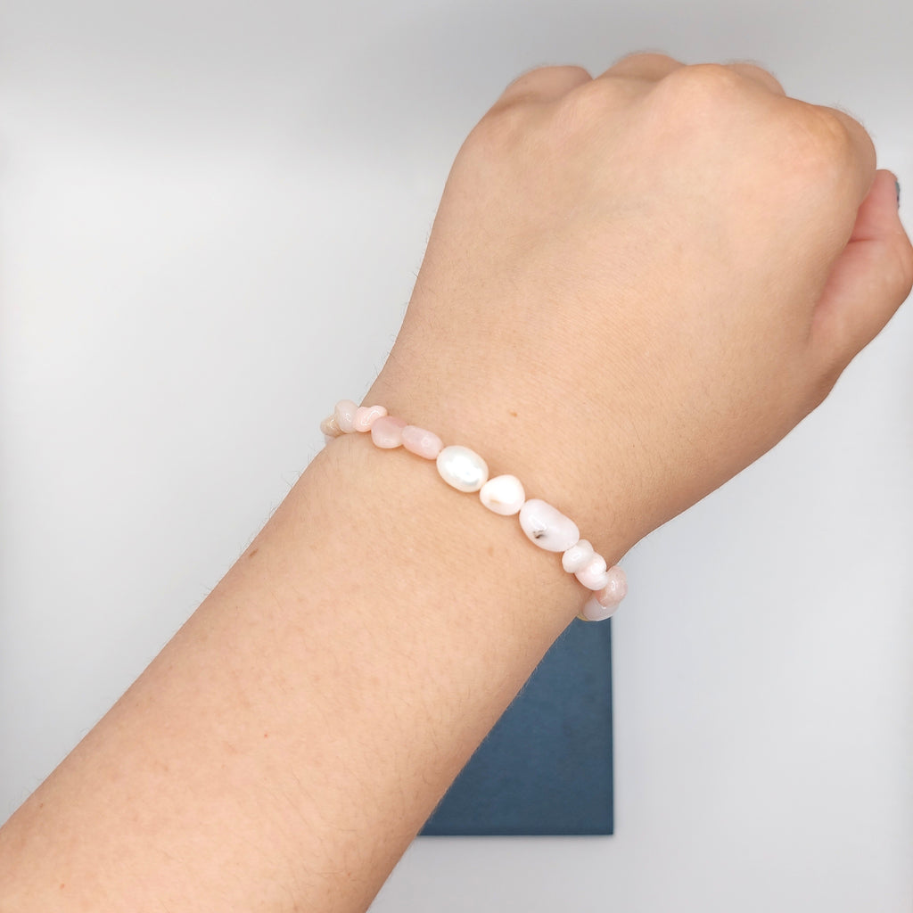 Pink Opal and Freshwater Pearl Nugget Bracelet
