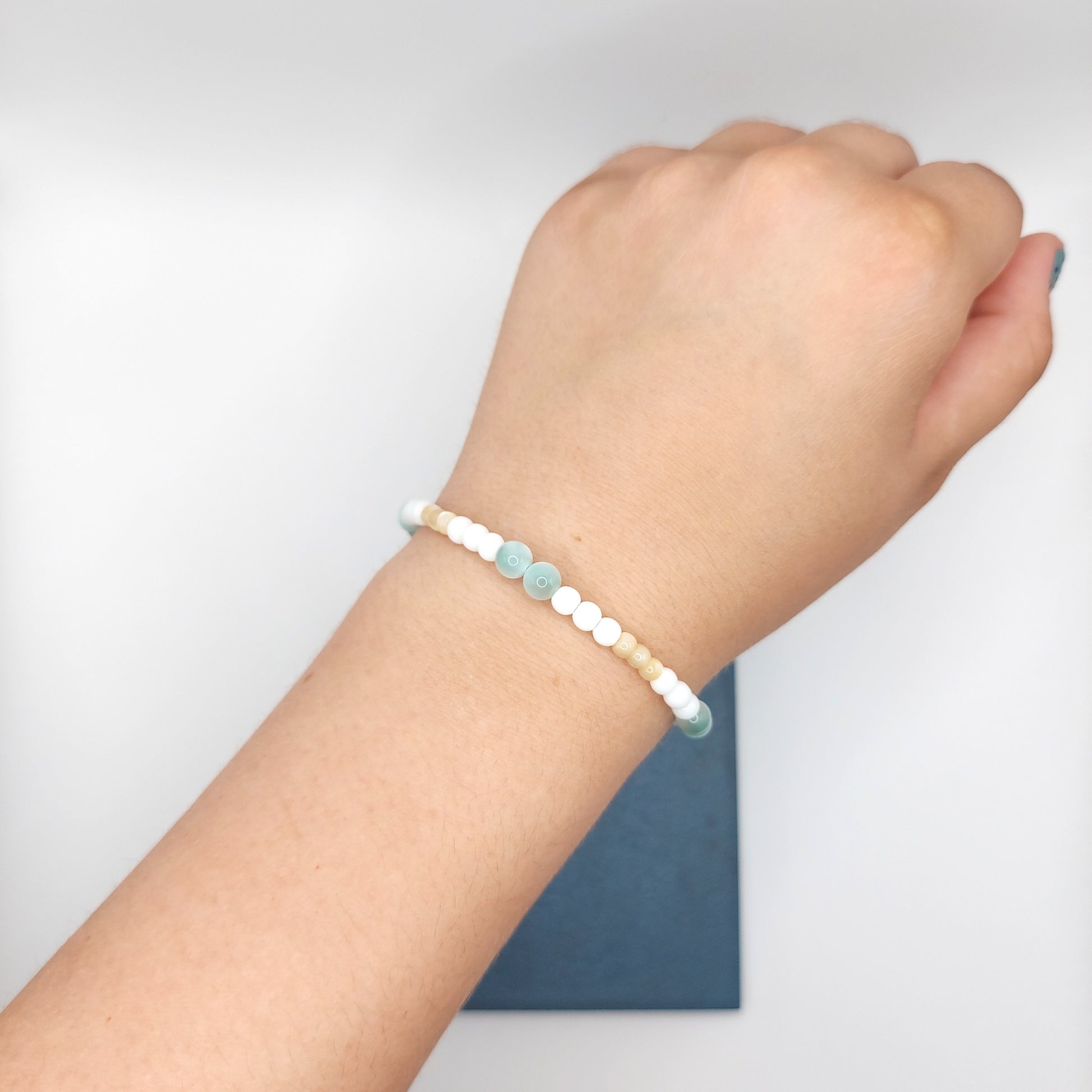 Larimar, Mother of Pearl & White Ceramic Bracelet
