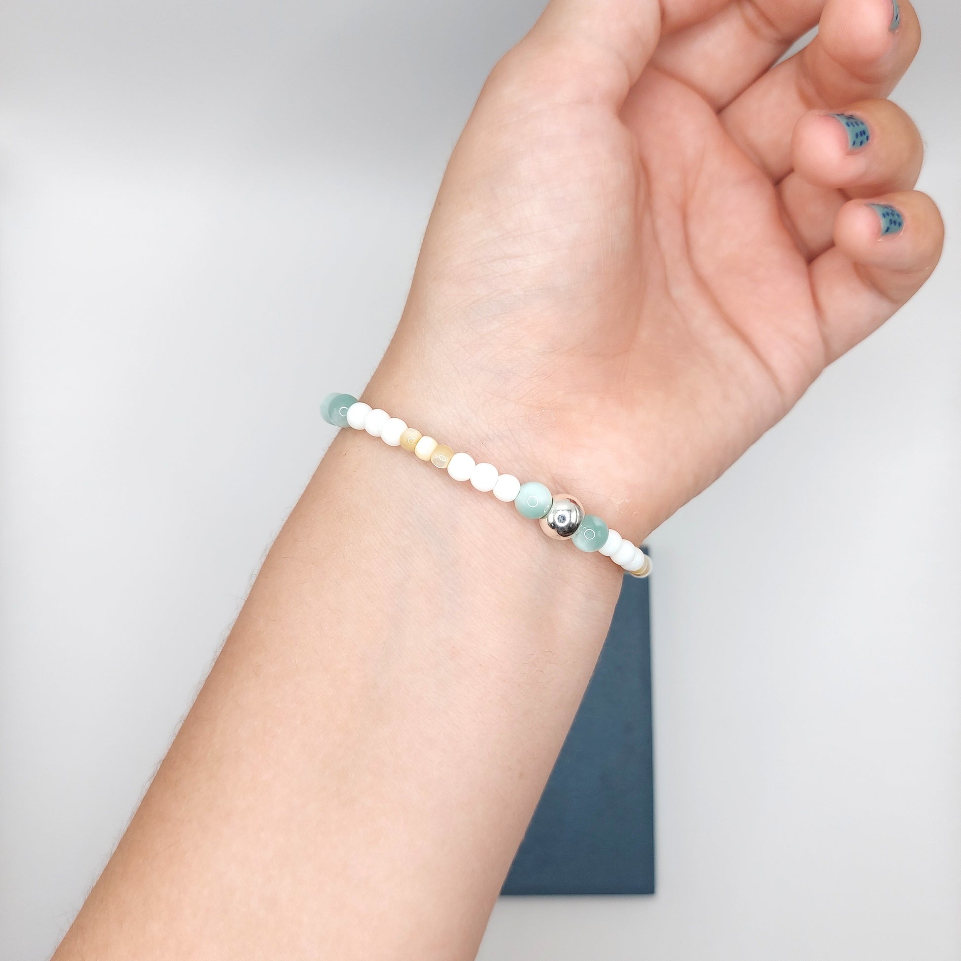 Larimar, Mother of Pearl & White Ceramic Bracelet