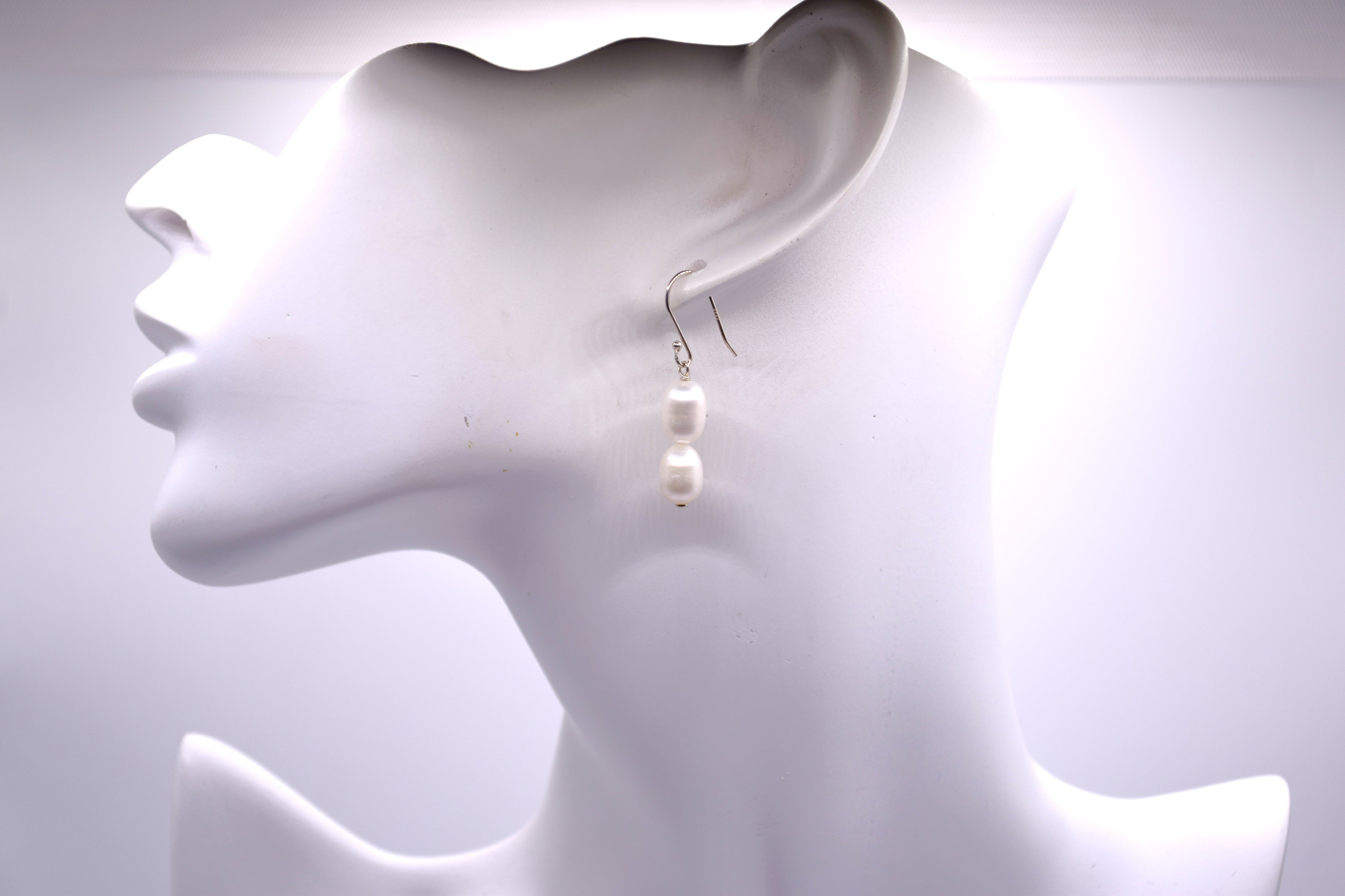 S925 Sterling Silver Earrings with Petite Freshwater Pearls (Two Pearls)