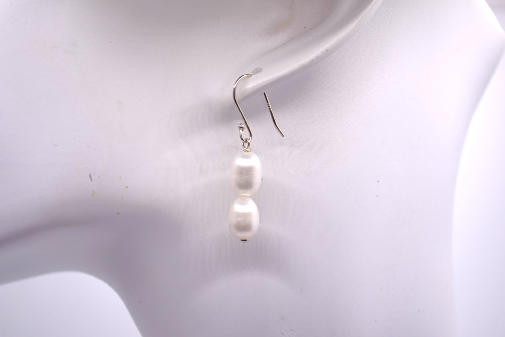 S925 Sterling Silver Earrings with Petite Freshwater Pearls (Two Pearls)