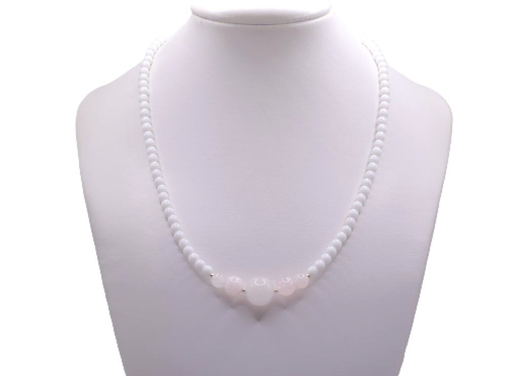 Rose Quartz & White Ceramic Chip Necklace