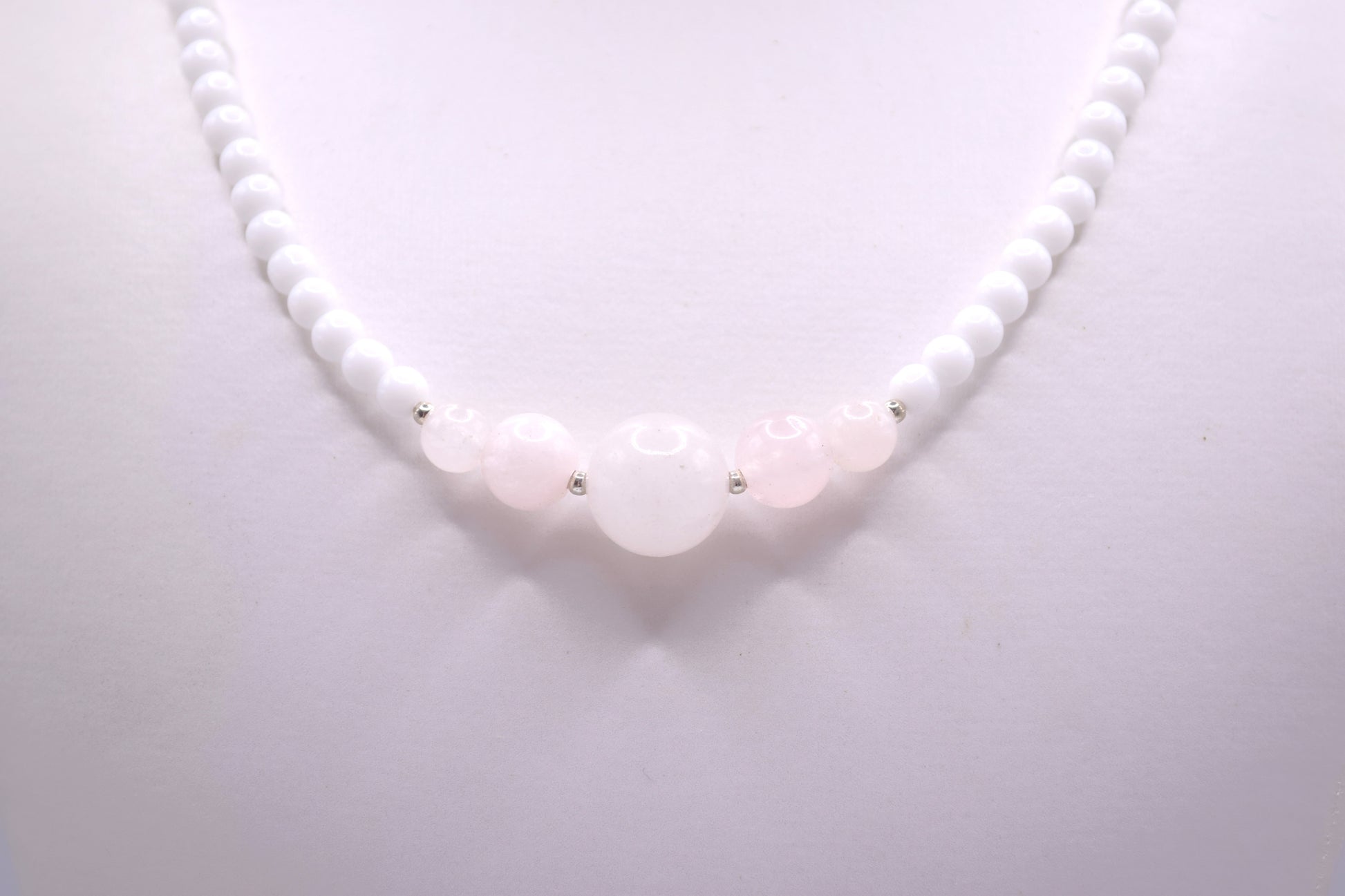 Rose Quartz & White Ceramic Chip Necklace