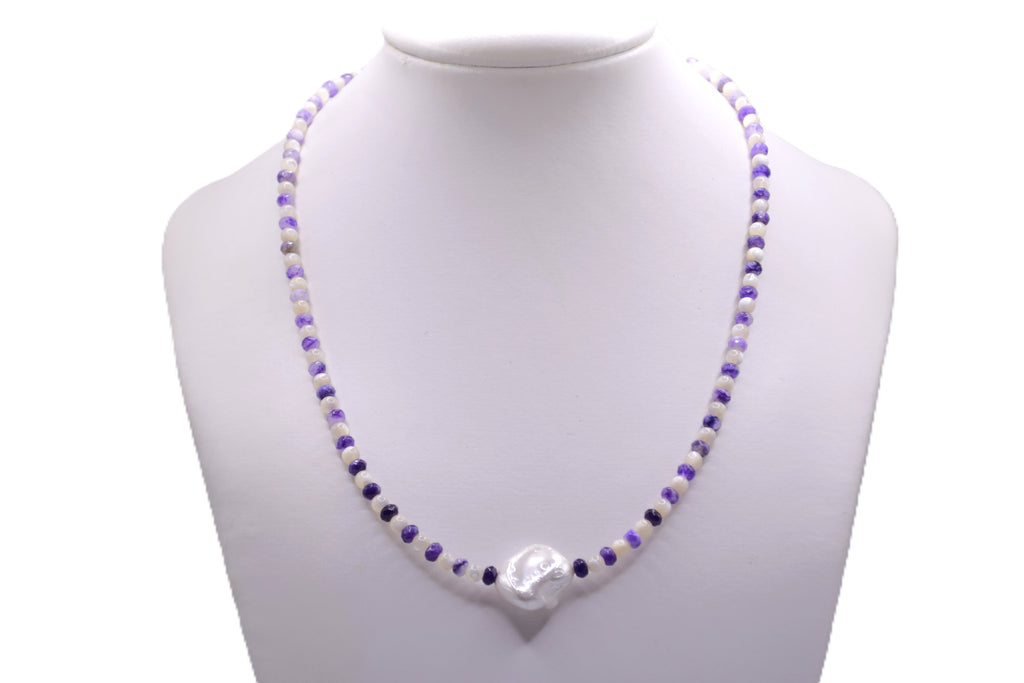 Malaysian Jade, Mother of Pearl & Keshi Pearl Necklace