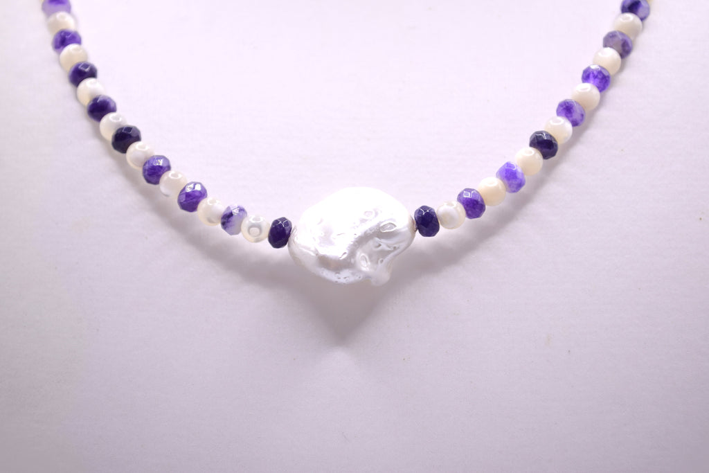 Malaysian Jade, Mother of Pearl & Keshi Pearl Necklace