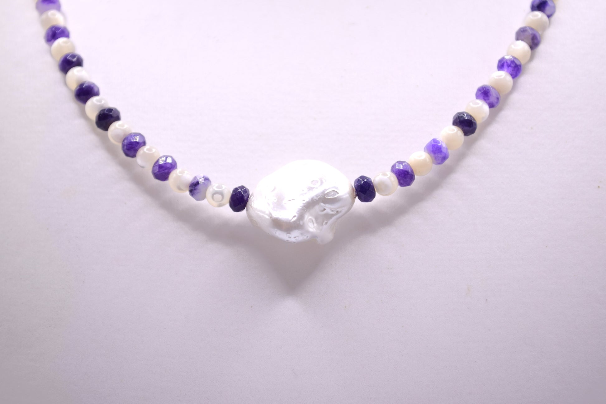 Malaysian Jade, Mother of Pearl & Keshi Pearl Necklace
