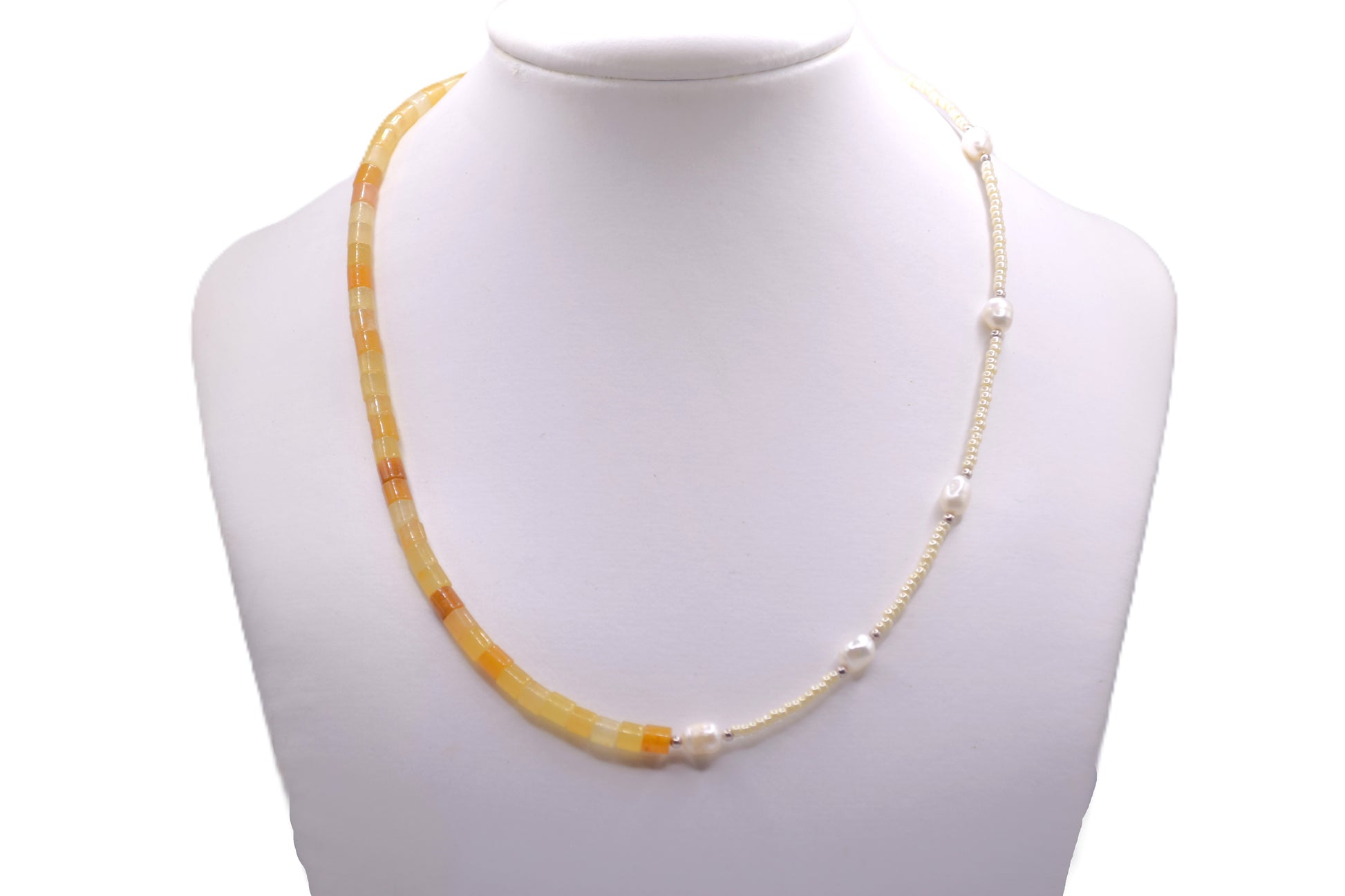 Half Honey Jade & Half Freshwater Pearl Necklace