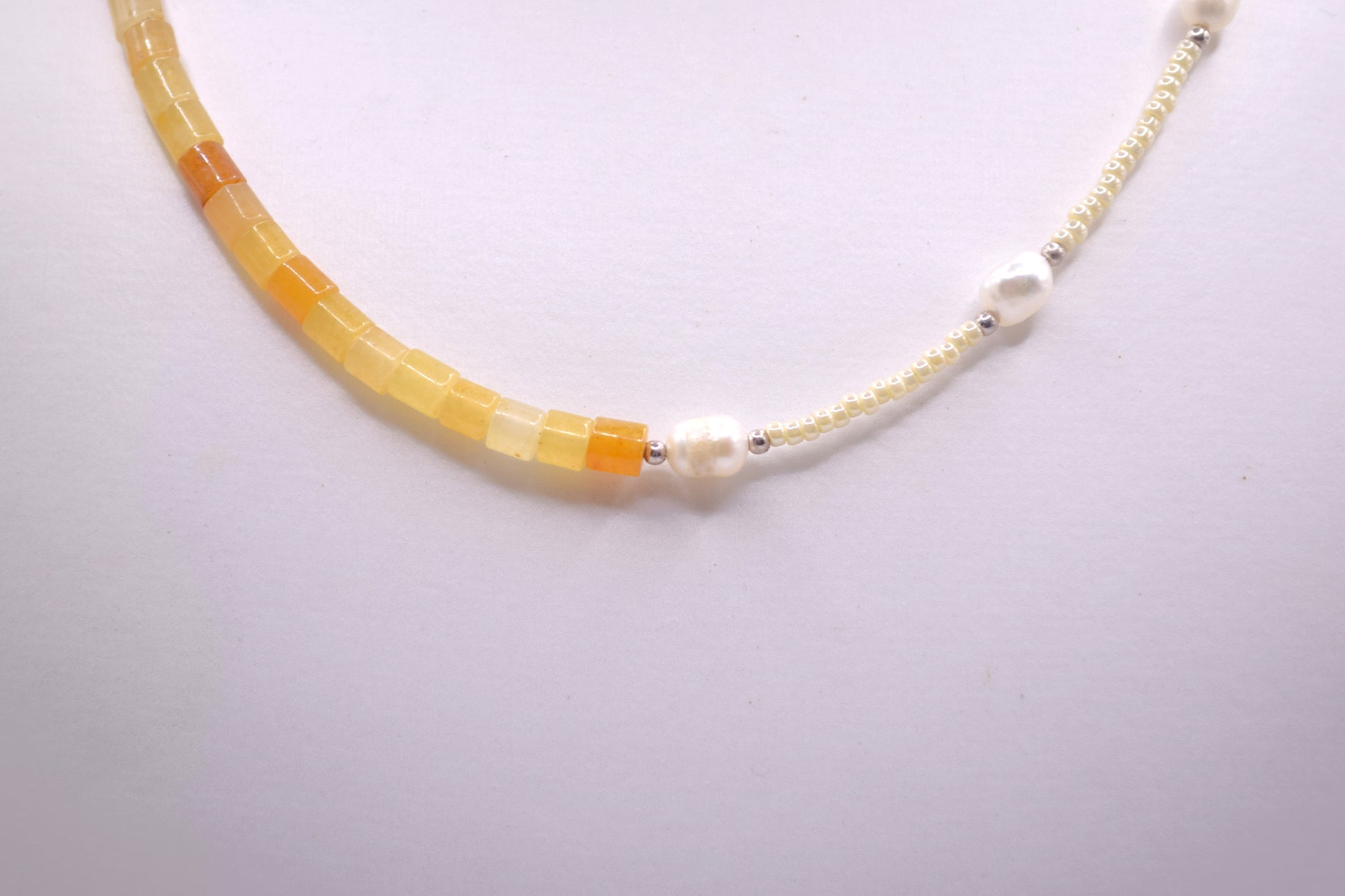 Half Honey Jade & Half Freshwater Pearl Necklace