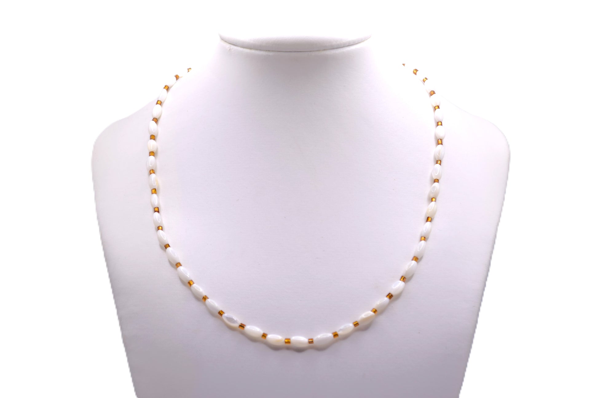 Mother of Pearl Necklace with Orange Vintage Beads