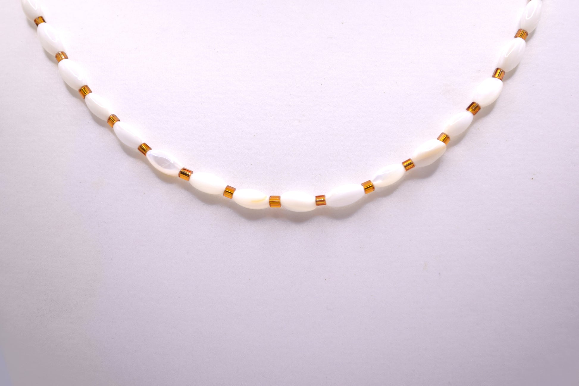 Mother of Pearl Necklace with Orange Vintage Beads