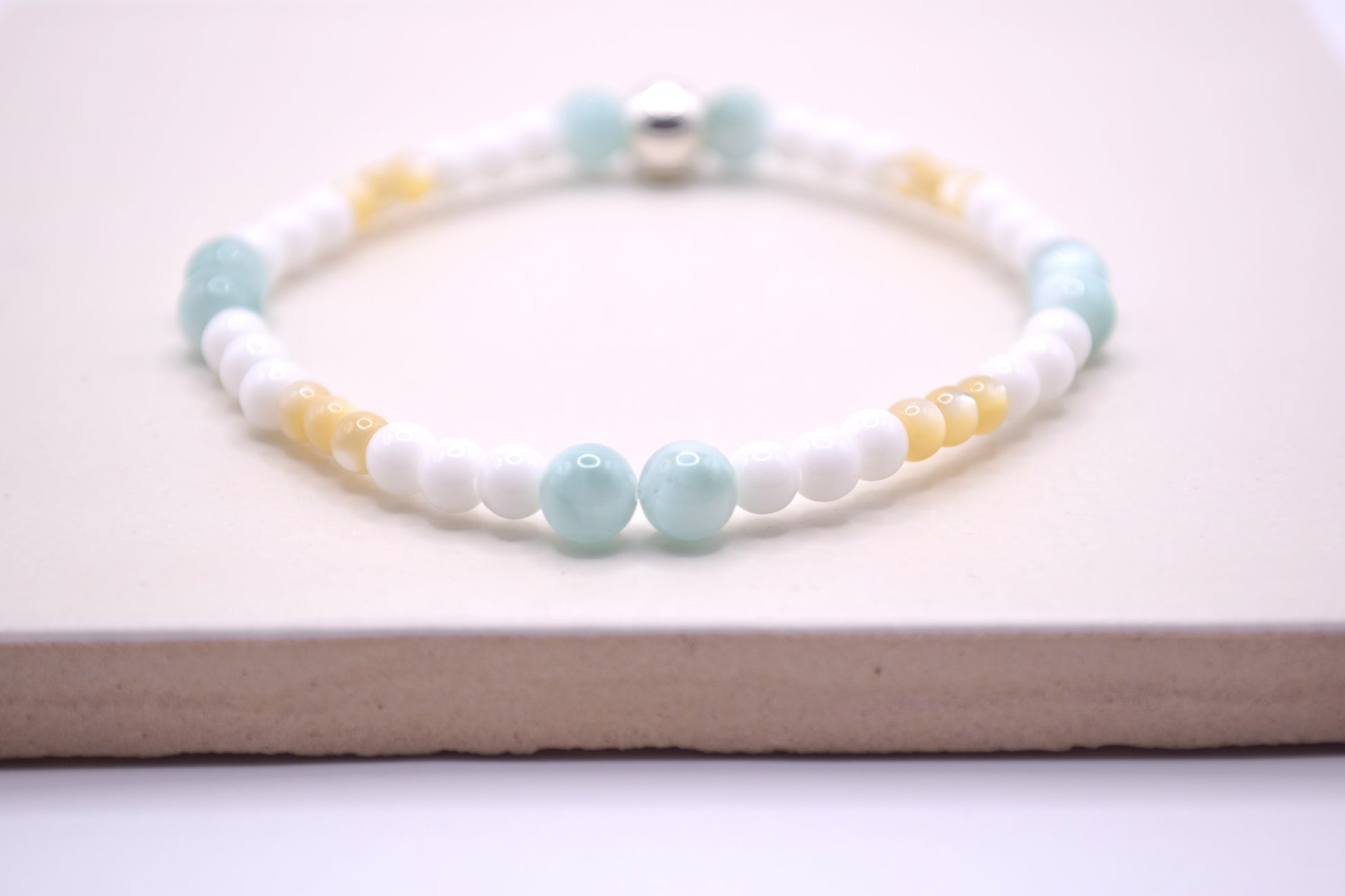 Larimar, Mother of Pearl & White Ceramic Bracelet