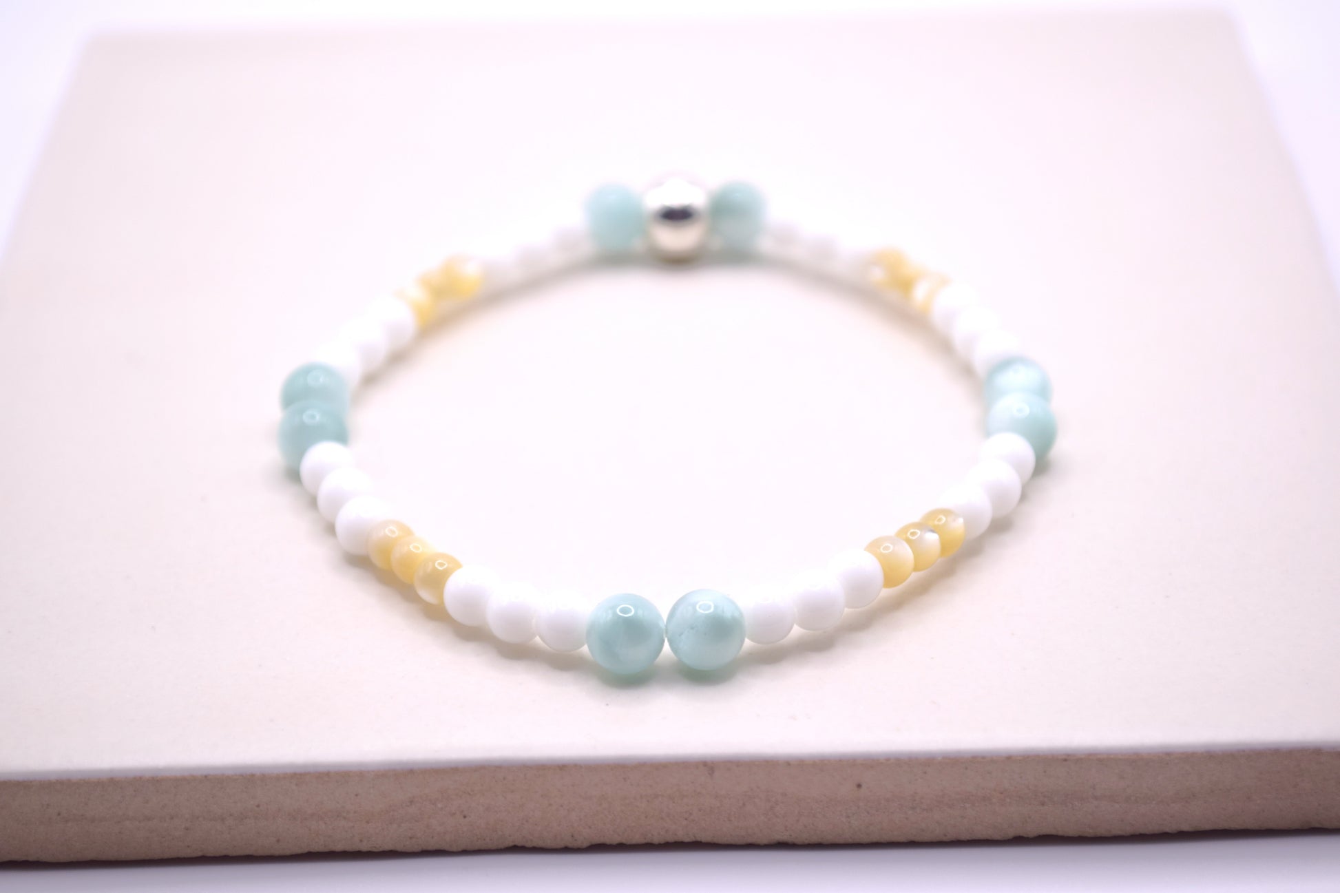 Larimar, Mother of Pearl & White Ceramic Bracelet
