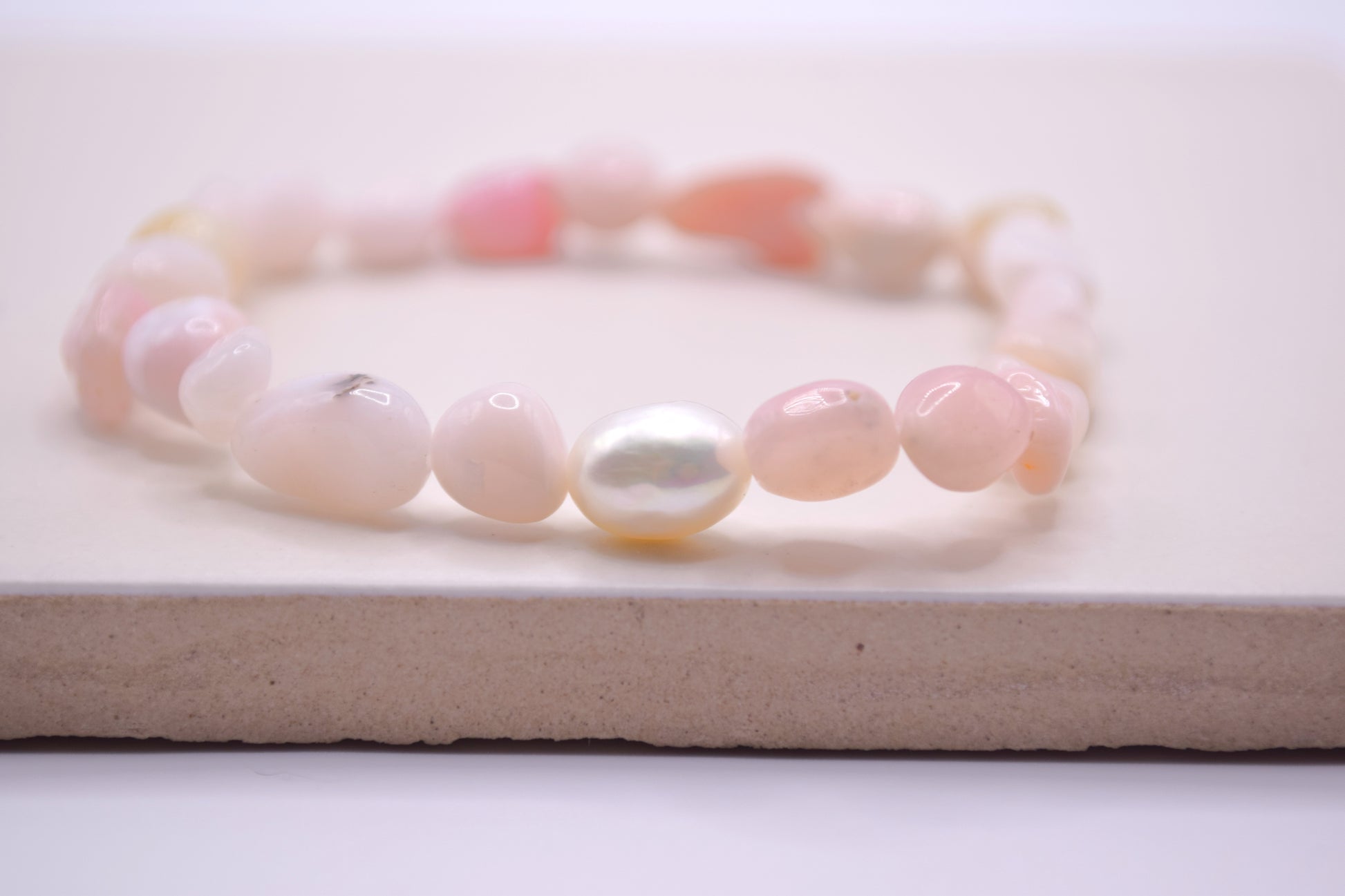 Pink Opal and Freshwater Pearl Nugget Bracelet